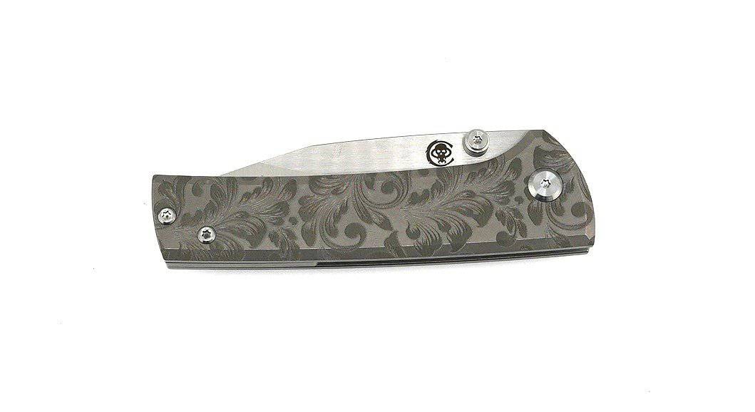 Custom Chaves Scapegoat Street Frame Lock Folding Knife Floral Ti Handles (3.50" Bohler M390) (Engraved)