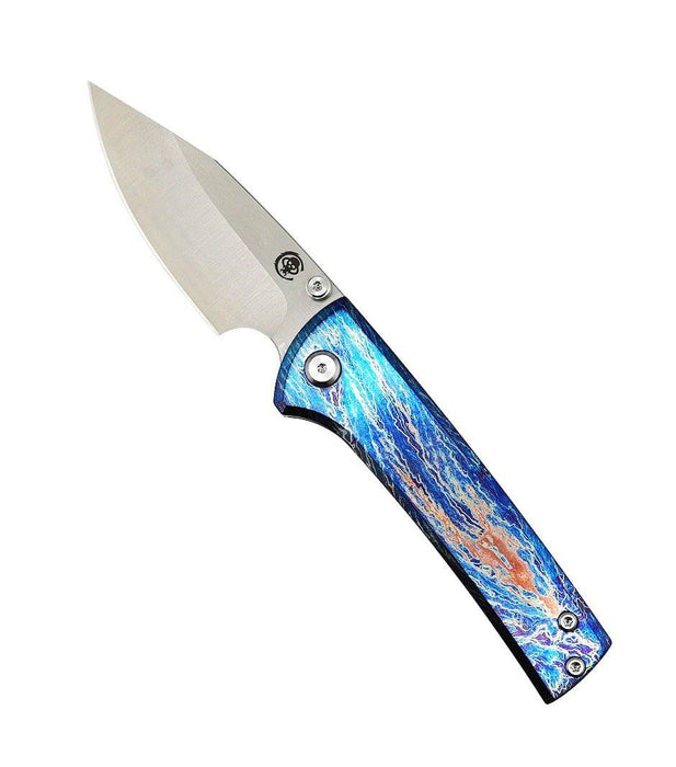 Custom Chaves Scapegoat Street Frame Lock Folding Knife Heat Antropic Ti Handles (3.50" Bohler M390) (Blue Lagoon)