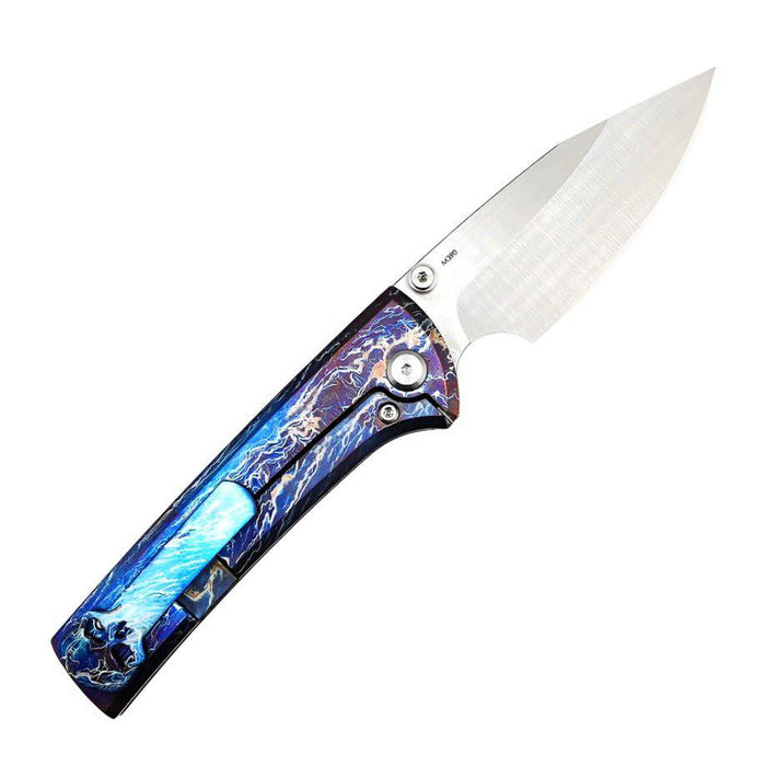 Custom Chaves Scapegoat Street Frame Lock Folding Knife Heat Antropic Ti Handles (3.50" Bohler M390) (Blue Lagoon)