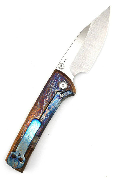 Custom Chaves Scapegoat Street Frame Lock Folding Knife Heat Antropic Ti Handles (3.50" Bohler M390) (Gold Lightning)