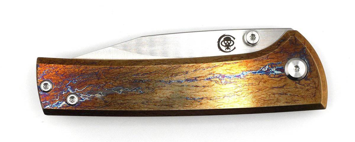 Custom Chaves Scapegoat Street Frame Lock Folding Knife Heat Antropic Ti Handles (3.50" Bohler M390) (Gold Lightning)