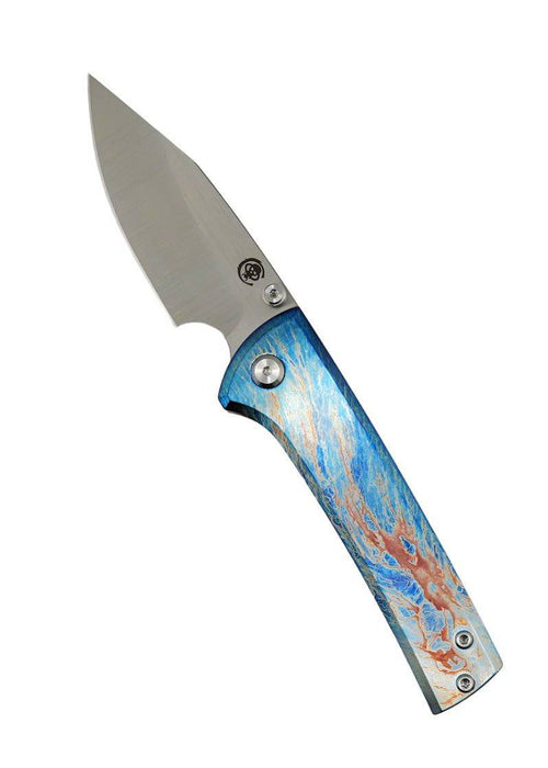 Custom Chaves Scapegoat Street Frame Lock Folding Knife Heat Antropic Ti Handles (3.50" Bohler M390) (Tropical Blue)