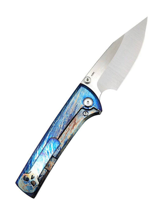 Custom Chaves Scapegoat Street Frame Lock Folding Knife Heat Antropic Ti Handles (3.50" Bohler M390) (Tropical Blue)