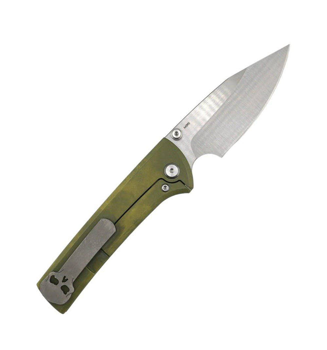 Custom Chaves Scapegoat Street Frame Lock Folding Knife Smooth Ti Handles (3.50" Bohler M390) ST/SG/SWTI/BF (Olive Green Anodization)