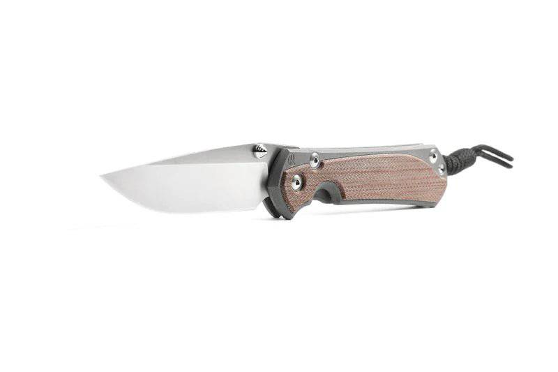 Chris Reeve Large Sebenza 31 Folding Knife 3.61" MagnaCut Blade, Sandblasted Titanium Handles with Natural Canvas Micarta Inlays