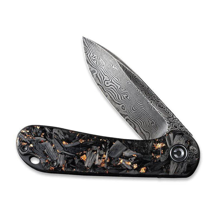 CIVIVI Elementum Flipper Knife 2.96" Damascus Blade Copper Shred Carbon Fiber Handles