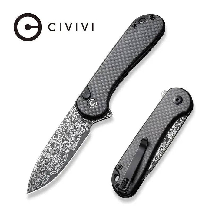 CIVIVI Knives Elementum Flipper Knife 2.96" Damascus, Carbon Fiber CIVC907DS