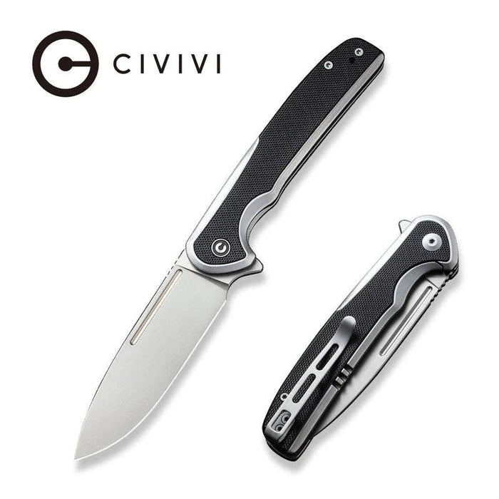 CIVIVI Voltaic Flipper Knife 3.48" Bead Blasted Drop Point Blade Stainless Handles Black G10 Inlays