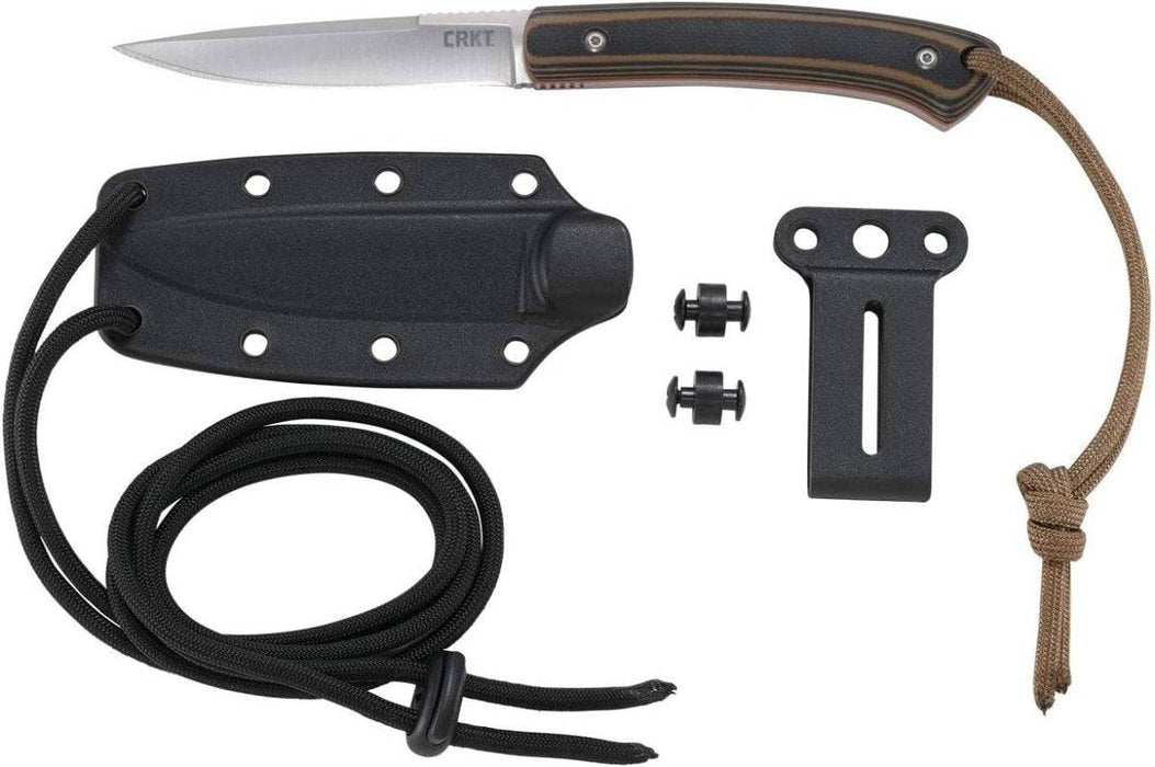 CRKT 2382 Biwa Fixed Blade Neck Knife 3.018" Satin Drop Point G10 Handles Sheath