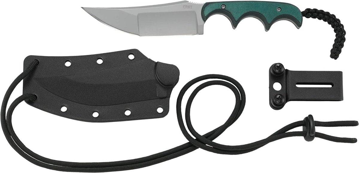 CRKT 2394 Folts Minimalist Katana Fixed Blade Neck Knife 3.56" Plain Blade Green Resin Fiber Handles