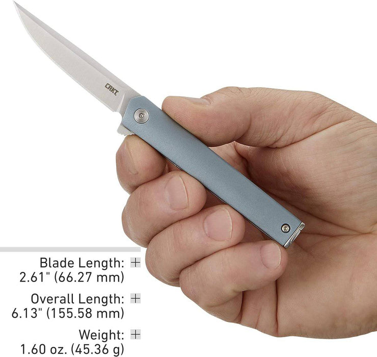 CRKT 7095 CEO Compact Gentleman's Flipper Knife 2.61" Satin Clip Point Blade Blue Handle