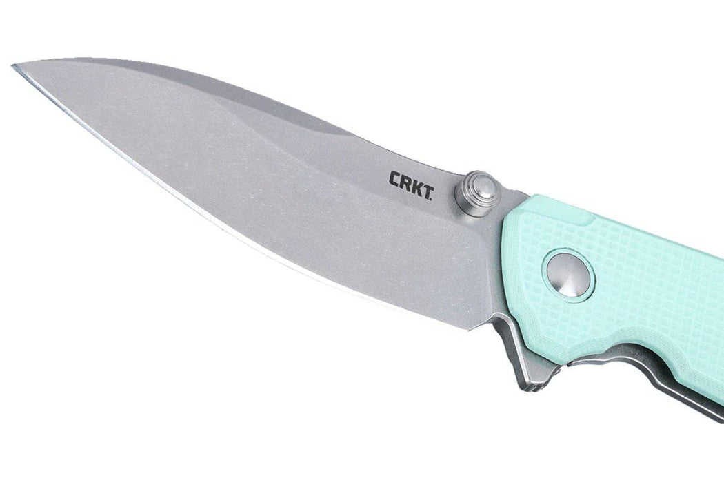 CRKT Ibis 2560 Knife Stonewash 14C28N Drop Point Blue G10 Stonewash Titanium Flipper