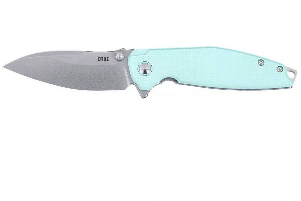 CRKT Ibis 2560 Knife Stonewash 14C28N Drop Point Blue G10 Stonewash Titanium Flipper