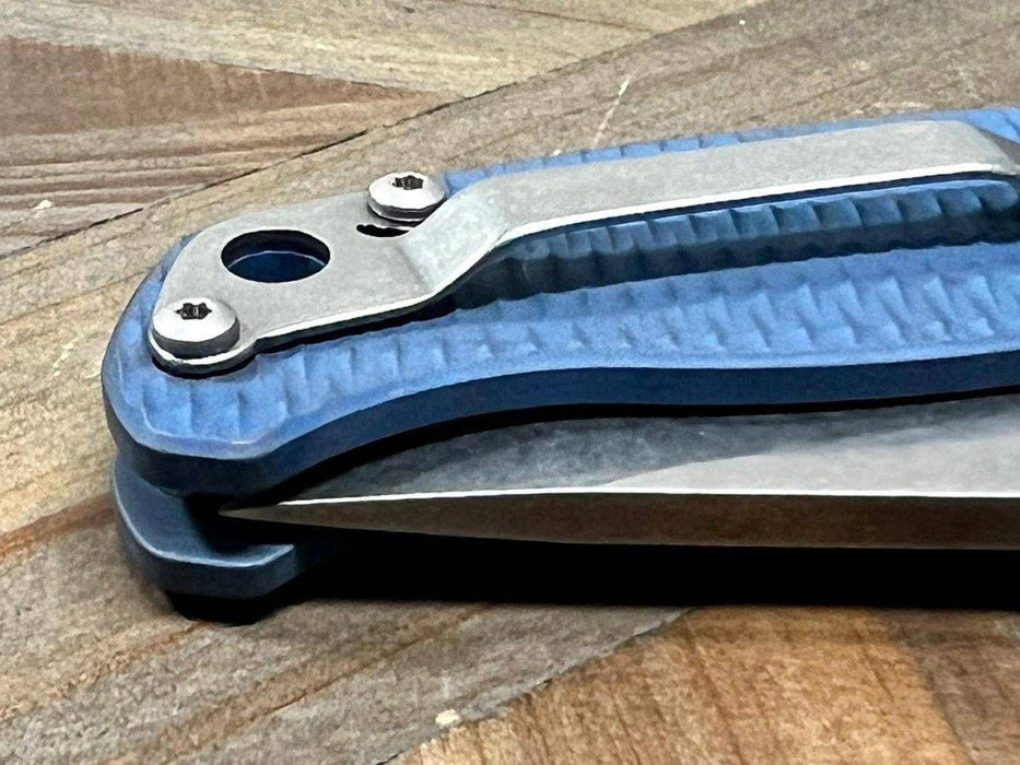 Custom Demko AD20.5 Shark Lock Folding Knife 3" 3V Clip Point Textured Titanium "Baby Blue"