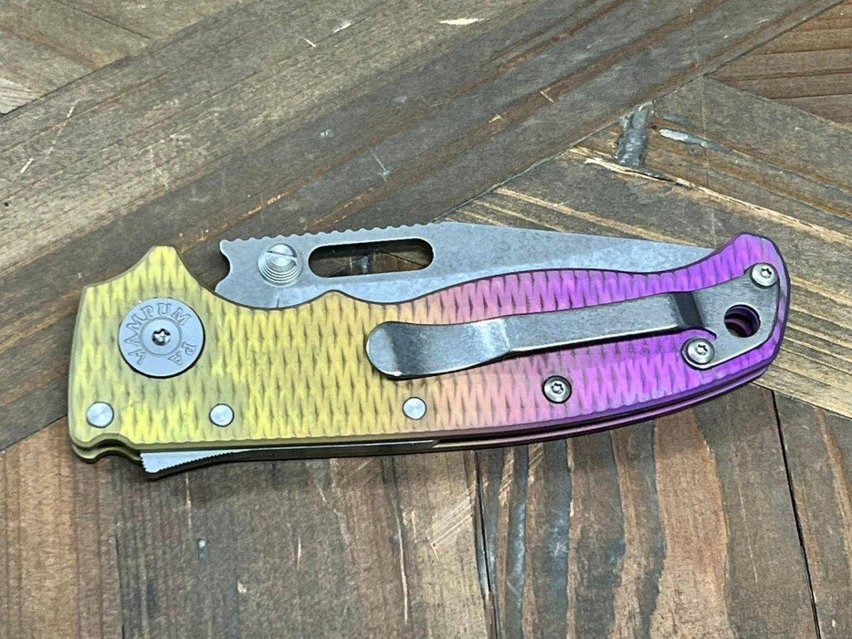 Custom Demko AD20.5 Shark Lock Folding Knife 3" 3V Clip Point Textured Titanium "Pineapple Express"