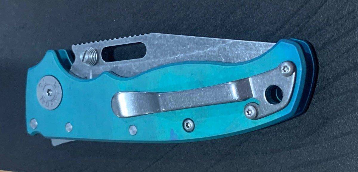 Custom Demko AD20.5 Shark Lock Folding Knife 3" CPM-3V Clip Point Titanium "Morning Blue"