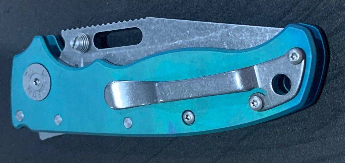 Custom Demko AD20.5 Shark Lock Folding Knife 3" CPM-3V Clip Point Titanium "Morning Blue"