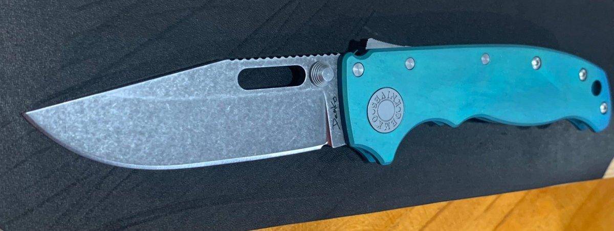 Custom Demko AD20.5 Shark Lock Folding Knife 3" CPM-3V Clip Point Titanium "Morning Blue"