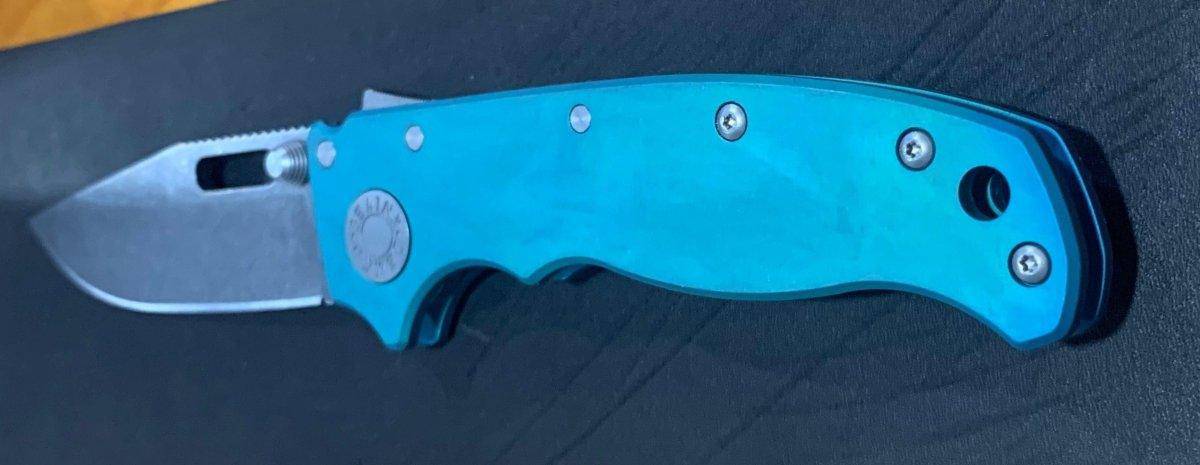 Custom Demko AD20.5 Shark Lock Folding Knife 3" CPM-3V Clip Point Titanium "Morning Blue"