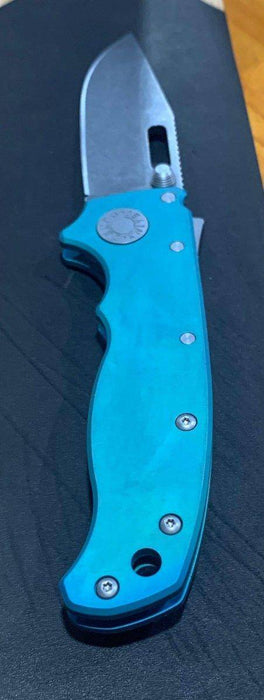 Custom Demko AD20.5 Shark Lock Folding Knife 3" CPM-3V Clip Point Titanium "Morning Blue"