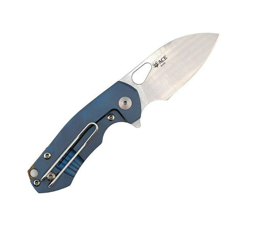 Custom GiantMouse ACE Riv Ti Framelock Blue Titanium Folding Knife