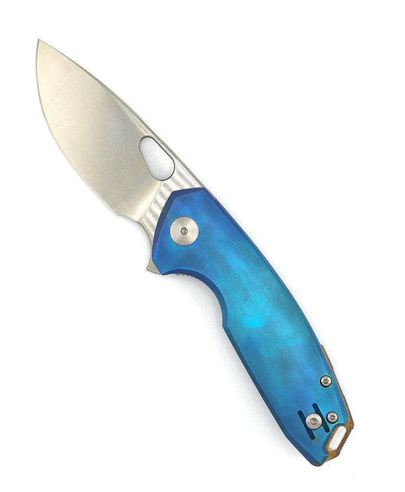 Custom GiantMouse ACE Tribeca Flipper Knife 2.875" MagnaCut Blue Titanium Handles (Italy)