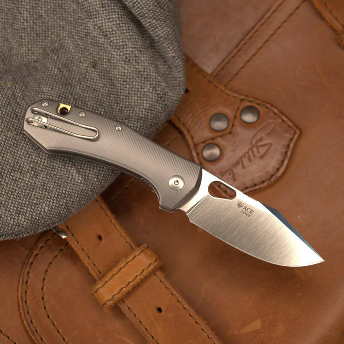 GiantMouse ACE Atelier Folding Knife 2.875" Elmax Satin Titanium Handles (Italy)