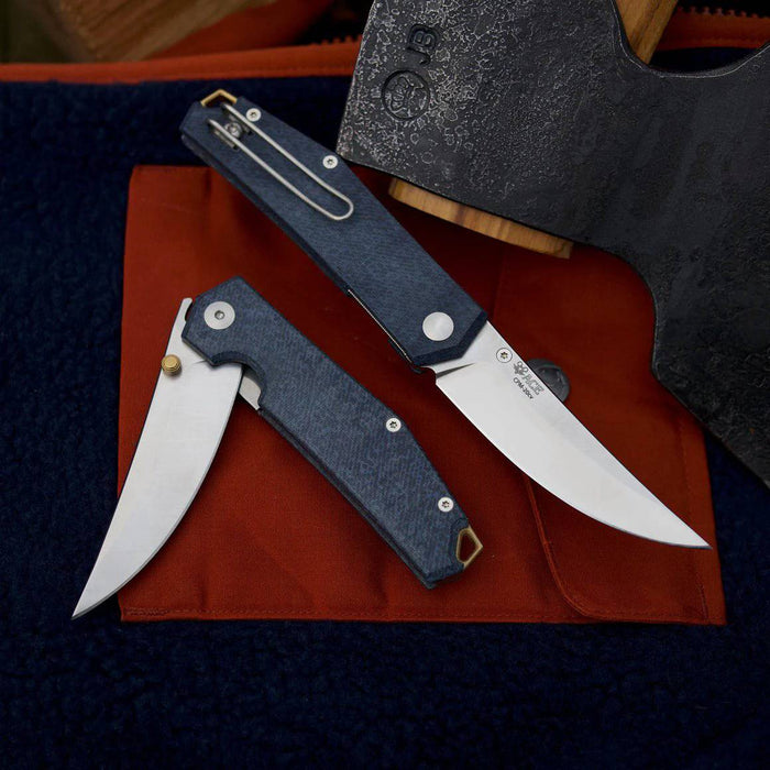 GiantMouse ACE Clyde	Denim Micarta Brass Backspacer Folding Knife