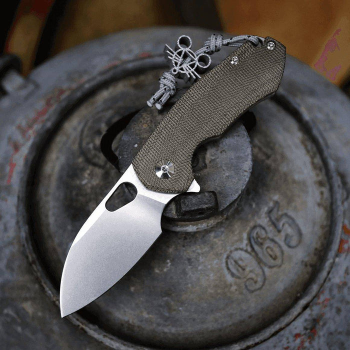 GiantMouse ACE Riv Ti Framelock Green Canvas Folding Knife