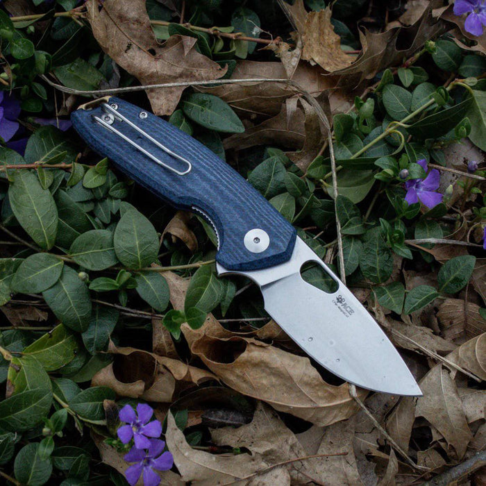 GiantMouse ACE Tribeca Flipper Knife 2.875" MagnaCut Stonewashed Drop Point Denim Blue Micarta (Italy)