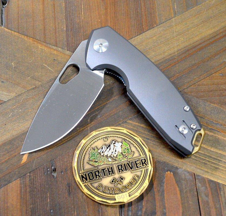 GiantMouse ACE Tribeca Flipper Knife 2.875" MagnaCut Stonewashed Titanium Handles (Italy)