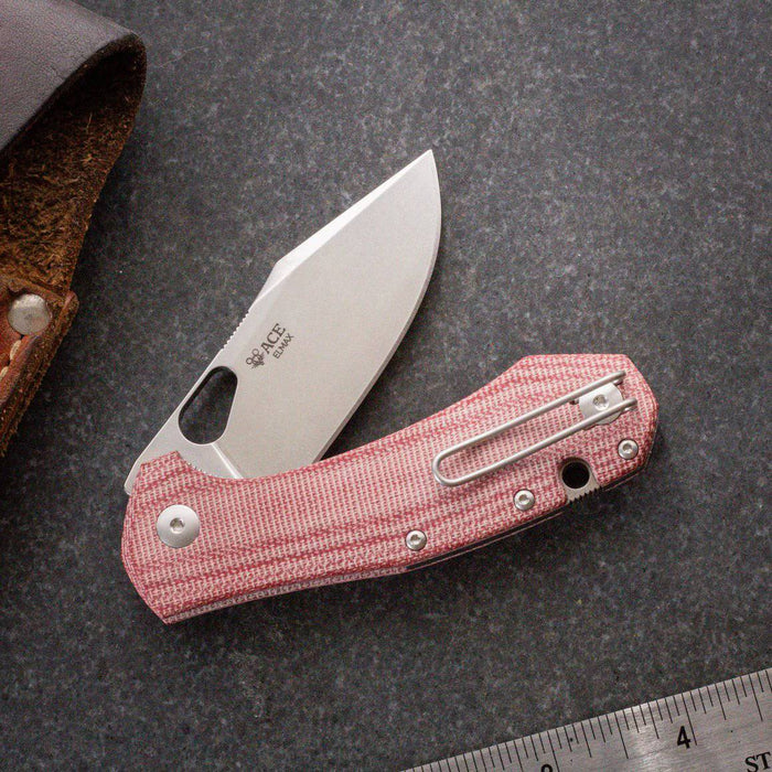 GiantMouse Atelier Folding Knife 2.875" Elmax Satin Blade Red Canvas Micarta (Italy)