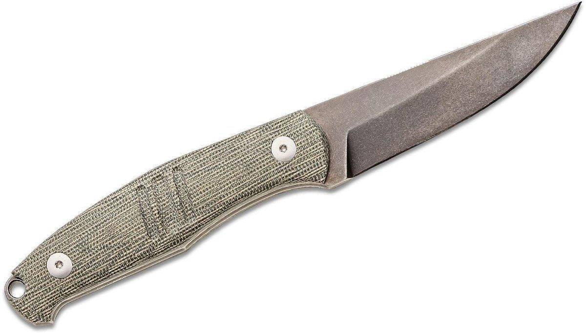 GiantMouse GMF2-P-G Fixed Blade Knife 3.62" N690 Black PVD Stonewashed Drop Point Green Micarta Leather Sheath