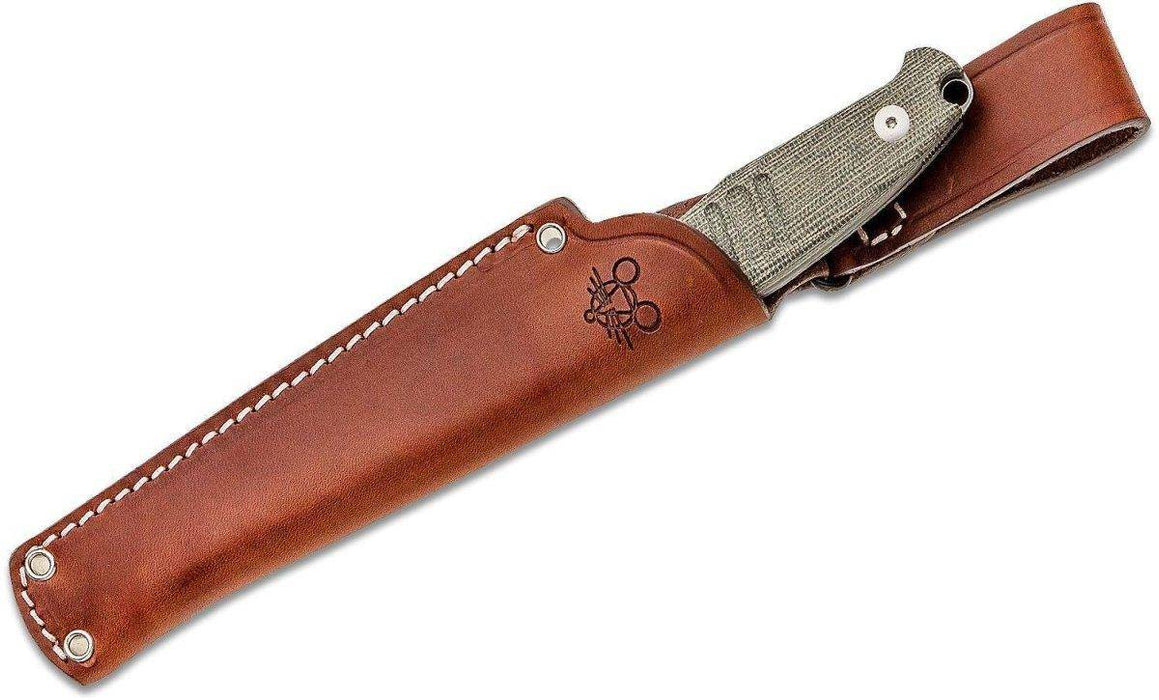 GiantMouse GMF2-P-G Fixed Blade Knife 3.62" N690 Black PVD Stonewashed Drop Point Green Micarta Leather Sheath