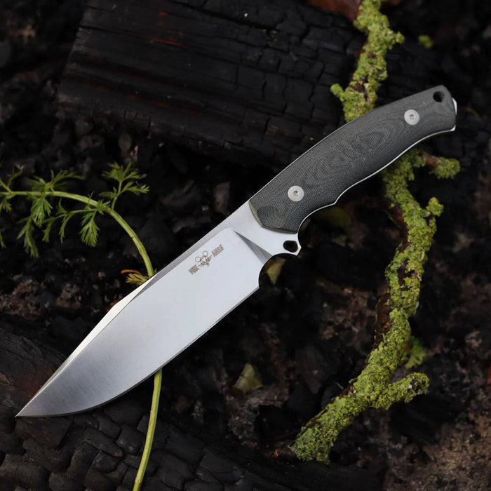 GiantMouse GMF4-DB-SATIN GMF4 Fixed Blade Knife 5.65" N690 Satin Clip Point Black Canvas Micarta