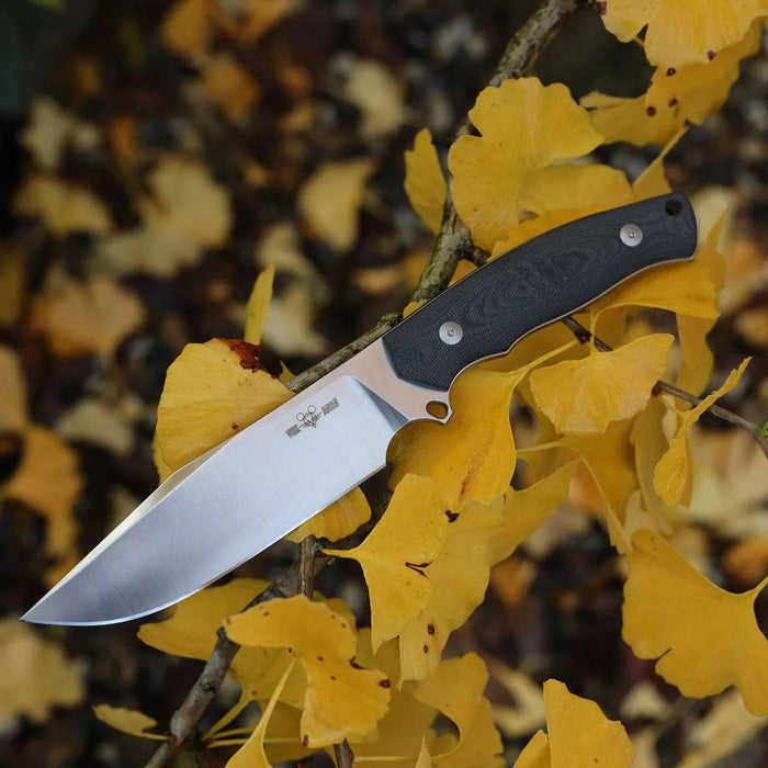 GiantMouse GMF4-DB-SATIN GMF4 Fixed Blade Knife 5.65" N690 Satin Clip Point Black Canvas Micarta