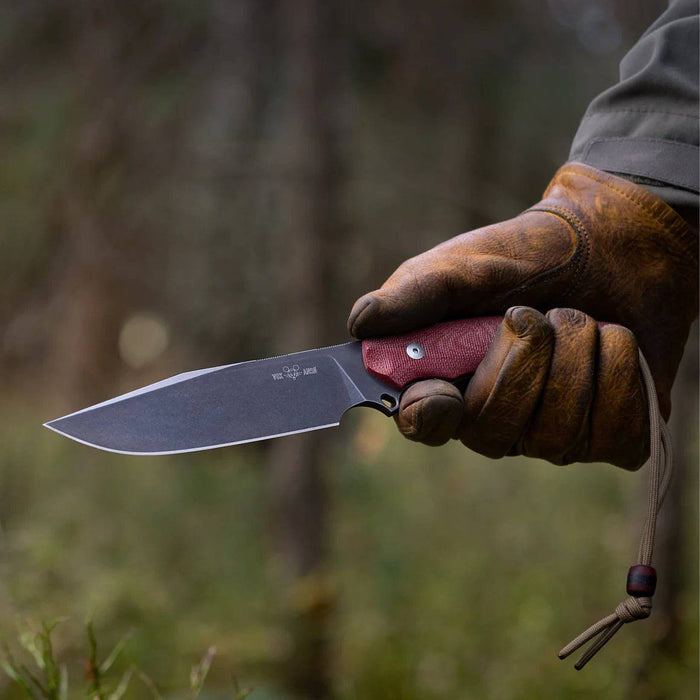 GiantMouse GMF4-RED-PVD GMF4 Fixed Knife 5.65" N690 Black PVD Stonewashed Clip Point Red Canvas Micarta