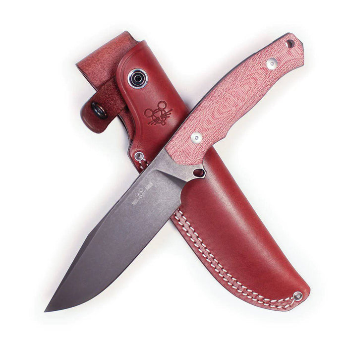 GiantMouse GMF4-RED-PVD GMF4 Fixed Knife 5.65" N690 Black PVD Stonewashed Clip Point Red Canvas Micarta