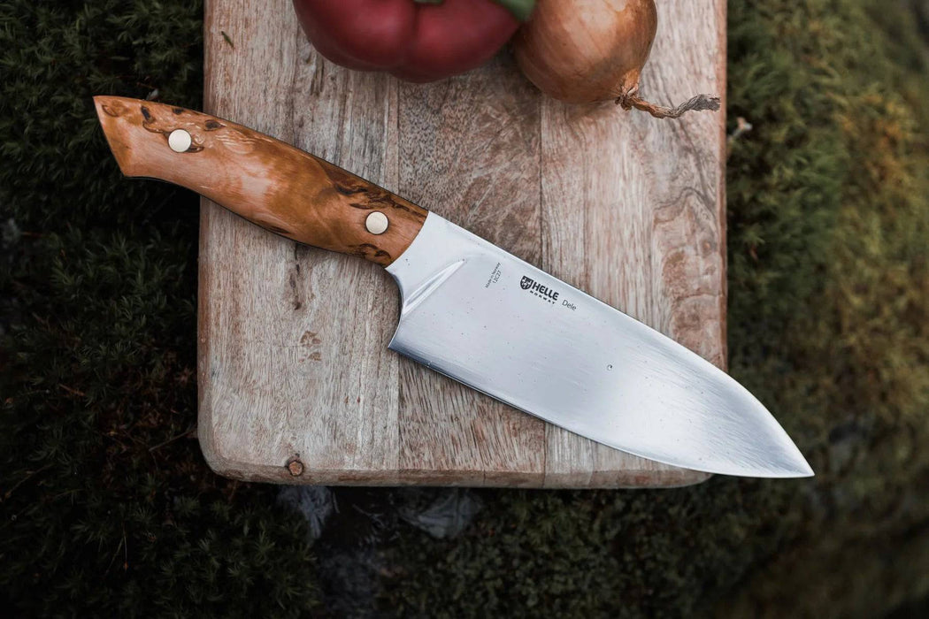 Helle Dele Premium Outdoor Chef Knife Curly Birch (6.30" 12C27)