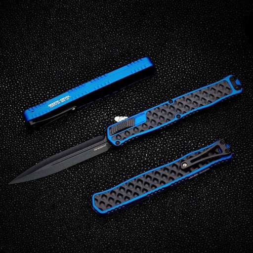 Heretic H020-4A-BLU Cleric II Double Edge Black MagnaCut Knife Blue Black SS inlays