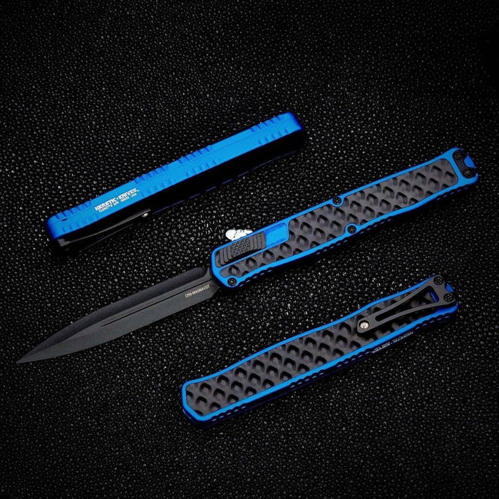 Heretic H020-4A-BLU Cleric II Double Edge Black MagnaCut Knife Blue Black SS inlays