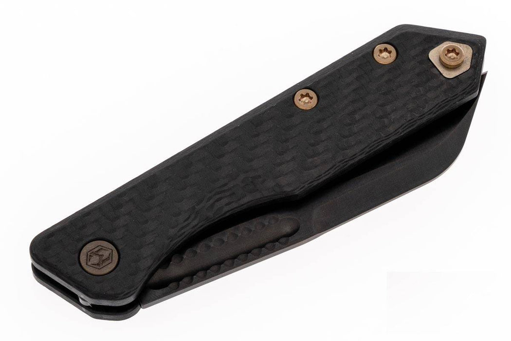 Heretic Jinn Knife DLC Wharncliffe MagnaCut Carbon Fiber Bronze Hardware & Clip