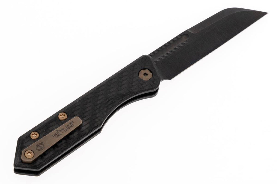 Heretic Jinn Knife DLC Wharncliffe MagnaCut Carbon Fiber Bronze Hardware & Clip