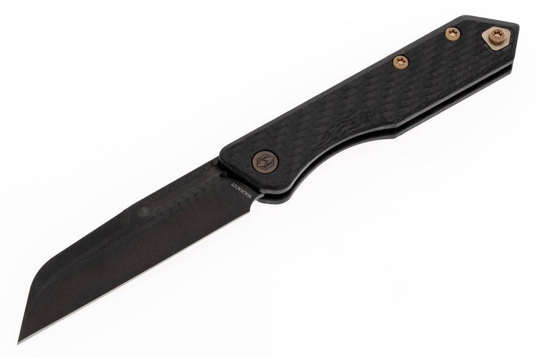 Heretic Jinn Knife DLC Wharncliffe MagnaCut Carbon Fiber Bronze Hardware & Clip