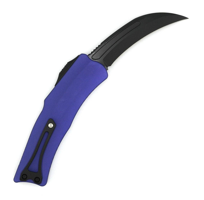 Heretic Knives Roc OTF Auto Knife 3.2" MagnaCut DLC Standard Hawkbill Purple Handles