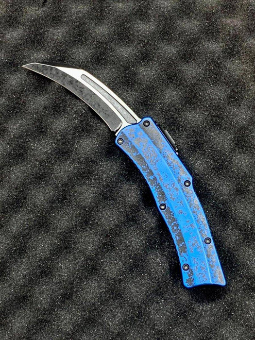 Heretic Roc Hawkbill Auto Knife 3.2" MagnaCut Two Tone Breakthrough Blue Handle