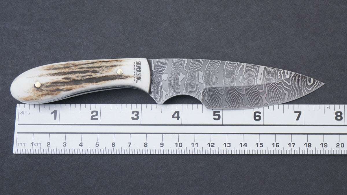 Silver Stag Field Slab Damascus Fixed Blade Knife - NORTH RIVER OUTDOORS