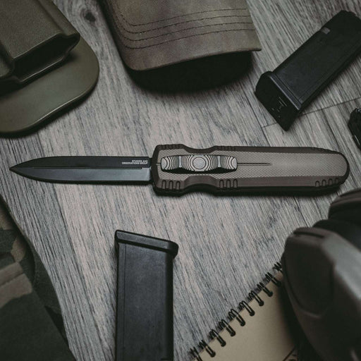 SOG Pentagon OTF Knife Black Blade FDE Handle 3.75" S35VN - NORTH RIVER OUTDOORS