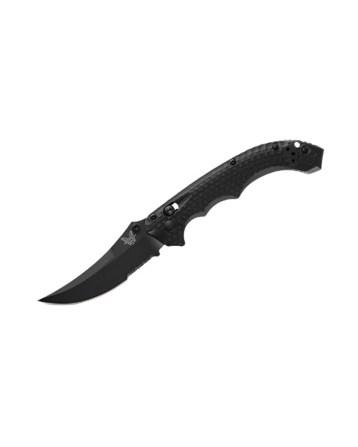 Benchmade 865SBK Mini Bedlam Axis Serrated Folding Knife 3.45" S90V Black Scimitar Blade Black G10 Handles - NORTH RIVER OUTDOORS