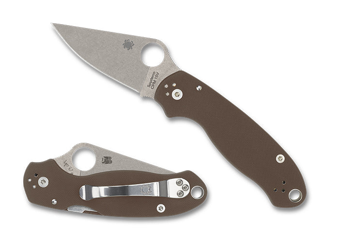 Spyderco Para 3 Sprint Run Compression Lock Folding Knife 2.93" CPM-15V Stonewashed Brown G10 Handles (Paramilitary 3)